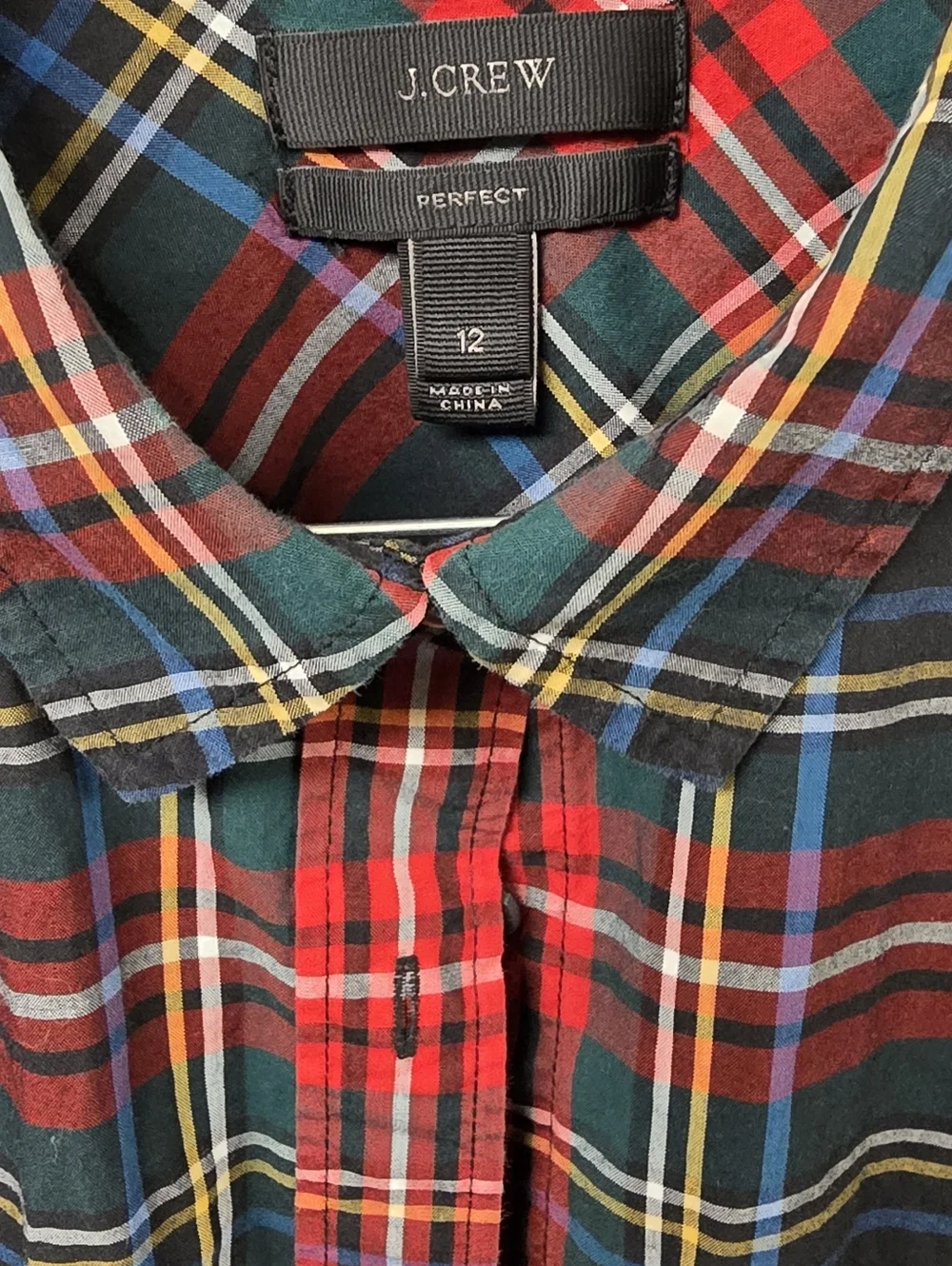 J. Crew Perfect Shirt Stewart Tartan Plaid Red Green Button Down 12 Preppy